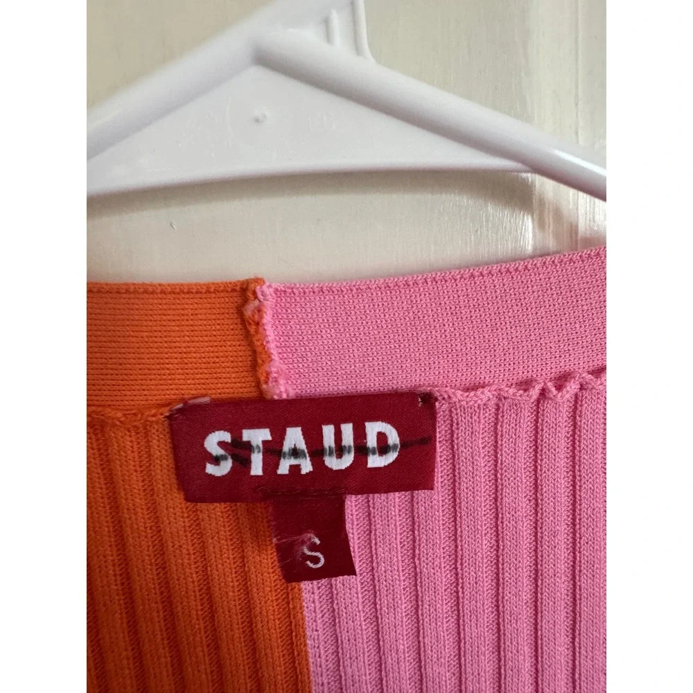 Staud Shoko orange pink colorblock knit midi dress size small - Picture 2 of 7